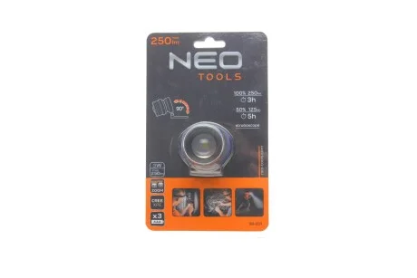 Фонарик налобный (250Lm/3W/CREE XPE/3xAAA) Neo-tools 99-201