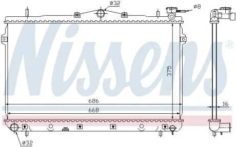 Радіатор охолодження HYUNDAI ELANTRA (J2/RD) (95-) (вир-во Nissens) NISSENS 62298