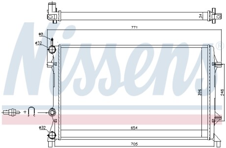 Радиатор охлаждения VOLKSWAGEN PASSAT B7 (362, 365) (10-) 2.5 FSI (выр-во) NISSENS 65321