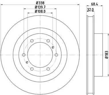 Диск тормозной передний Lexus GX 460 (09-)/ Toyota Land Cruiser 150 2.7, 3.0, 4.0 (10-) NISSHINBO ND1058K