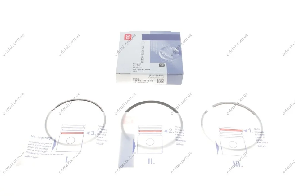 Кольца поршневые Ford Transit 2.4DI 04- (89.90mm/STD) (2-2-2) = 8921690000 NPR 120 021 0065 00 (фото 1)