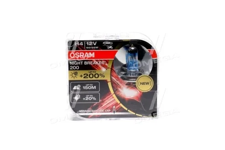 Автолампа Osram Night Breaker 200 H4 P43t 55 W прозрачно-голубая OSRAM 64193NB200-HCB