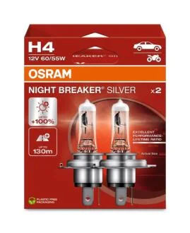 Лампа галогенна H4 12V 60/55W Night Breaker Silver +100% (2шт) OSRAM 64193NBS-2HB