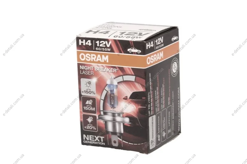 Лампа фарна H4 12V 60/55W P43t NIGHT BREAKER LASER next generation (+150) (вір-во) OSRAM 64193NL (фото 1)