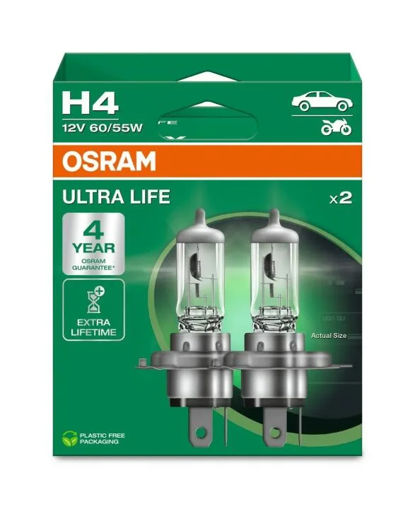 Автолампа Osram H4 12V 60/55W P43T к/т 2 шт OSRAM 64193ULT2HB (фото 1)