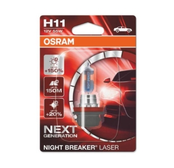 Лампа фарна H11 12V 55W PGJ19-2 NIGHT BREAKER LASER next generation (+150)blister (вир-во) OSRAM 64211NL-01B (фото 1)