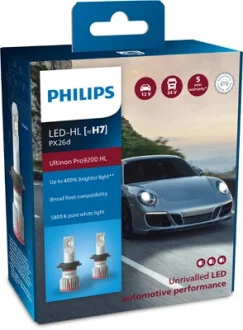 Лампа світлодіодна LED H7 12/24V Ultinon Pro9200 +400% 18W 5800K (комплект) (вир-во Philips) PHILIPS 11972U92X2