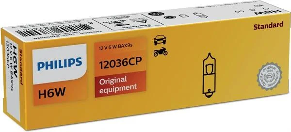 Автолампа Philips Vision H6W BAX9s 6 W прозрачная PHILIPS 12036CP (фото 1)