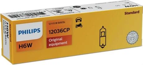 Автолампа Philips Vision H6W BAX9s 6 W прозрачная PHILIPS 12036CP