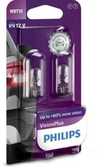 Автолампа Philips VisionPlus W5W W2,1x9,5d 6 W прозрачная PHILIPS 12040VPB2