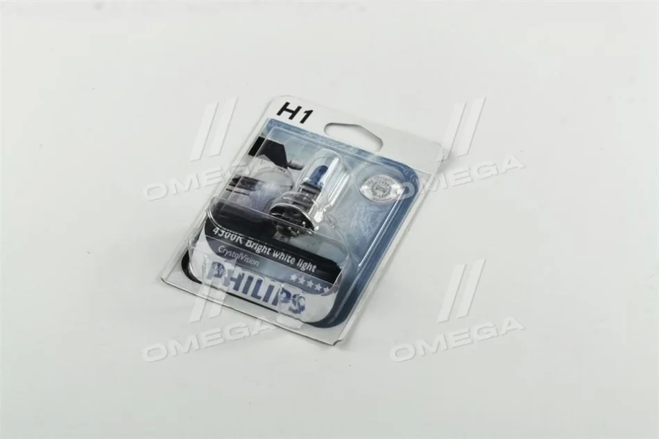 Лампа розжарювання H1 12V 55W P14,5s Cristal Vision 1шт blister 4300K (вир-во Philips) PHILIPS 12258CVB1 (фото 1)