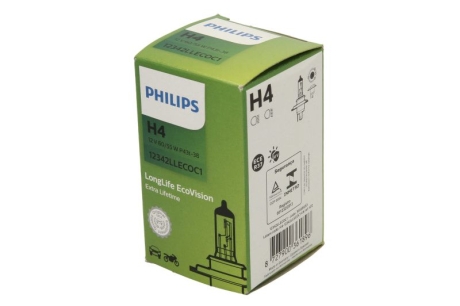 Лампа розжарювання H4 12V 60/55W P43t-38 LongerLife Ecovision (вир-во) PHILIPS 12342LLECOC1