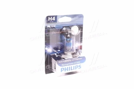 Автолампа Philips Racing Vision GT200 H4 P43t-38 55 W 60 W прозрачно-голубая PHILIPS 12342RGTB1