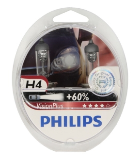 Автолампа VisionPlus H4 P43t-38 55 W 60 W прозрачная PHILIPS 12342VPS2