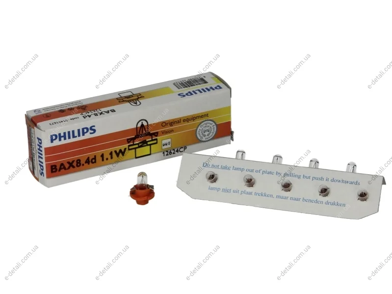 Автолампа Philips Vision BAX BX8,4d 1,12 W прозрачная PHILIPS 12624CP (фото 1)