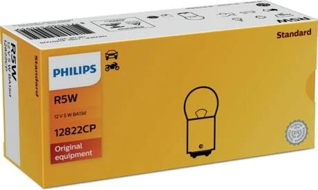 Автолампа Philips Standard R5W BA15s 5 W прозрачная PHILIPS 12822CP