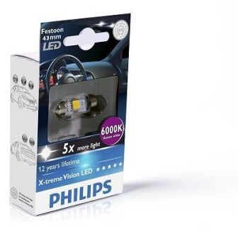 Festoon T10,5x43 X-tremeVision LED 6000K 12V 1W SV8,5 (заміна 11866CU60X1) PHILIPS 129466000KX1 (фото 1)