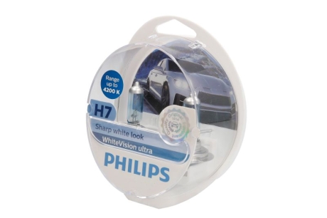 Лампа розжарювання H7 12V 55W PX26d H7 WhiteVision ULTRA +60 (4200K) (компл) PHILIPS 12972WVUSM