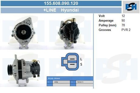 Генератор новий HYUNDAI Terracan 01-07 PSH 155608090120