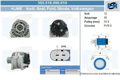 Генератор новий VW T5 03-15 PSH 305518090010