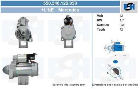 Стартер Mercedes 1.7 kw PSH 550546122050 (фото 1)