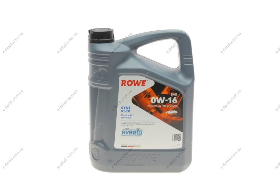 Масло 0W16 HIGHTEC SYNT RS D1 (5L) API SP RC/SN PLUS RC(Resource Conserving) ILSAC GF-5/-6B ROWE 20005-0050-99 (фото 1)