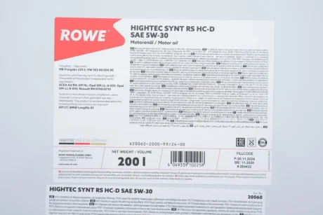 Олива моторна HIGHTEC SYNT RS HC-D SAE 5W-30 (200L) ROWE 20060-2000-99