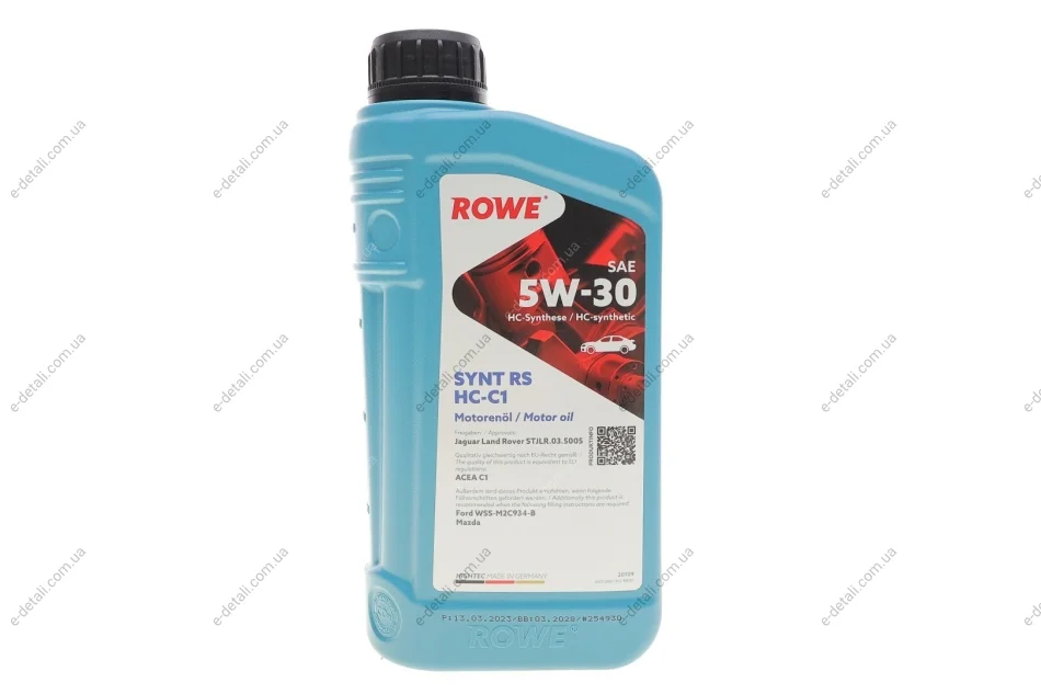 Масло 5W30 HIGHTEC SYNT RS HC-C1 (1L) (Jaguar Land Rover STJLR.03.5005/Ford WSS-M2C934-B/Mazda) ROWE 20109-0010-99 (фото 1)