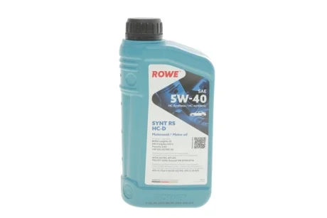 Масло 5W40 HIGHTEC SYNT RS HC-D (1L) (BMW LL-01/MB 229.5/Porsche A40/VW 502 00/505 00) ROWE 20163-0010-99