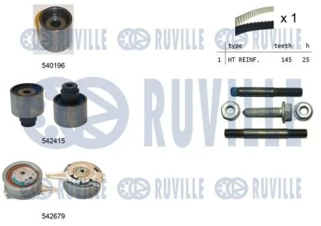 К-кт. грм. (ремінь + 3 шт. ролика + кріплення) VW 2.0 TDI 12- RUVILLE 550376