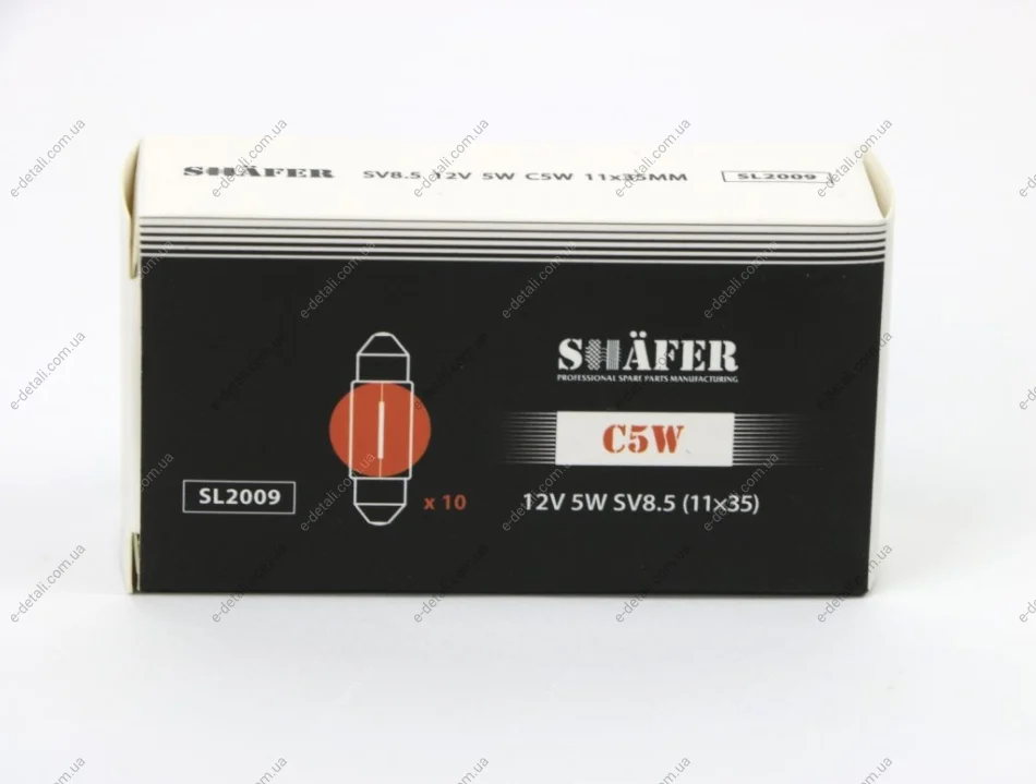 Лампа накаливания 12V 5W C5W SV8.5 (11×35) (картонная упаковка по 10шт)) SHAFER SL2009 (фото 1)