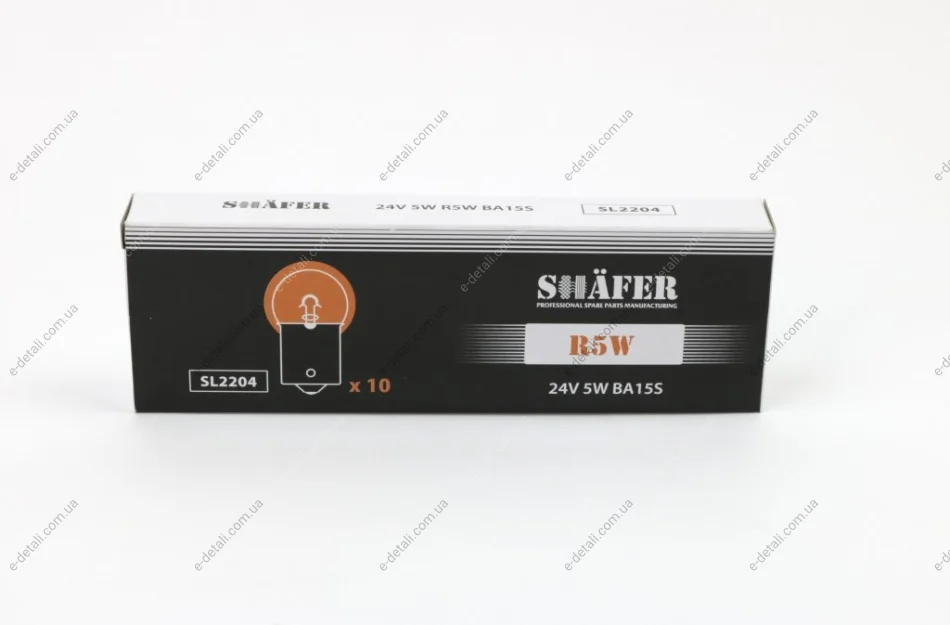 Лампа розжарювання 24V 5W R5W BA15S (картонна упаковка по 10шт) SHAFER SL2204 (фото 1)