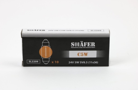 Лампа розжарювання 24V 5W C5W SV8.5 (11x36) (картонна упаковка по 10шт) SHAFER SL2209