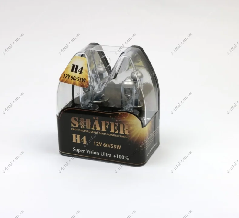 Лампа галогенова H4 12V60/55W Super Vision Ultra +100% (комплект, пластиковий бокс 2шт) SHAFER SL3004 (фото 1)
