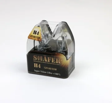 Лампа галогенова H4 12V60/55W Super Vision Ultra +100% (комплект, пластиковий бокс 2шт) SHAFER SL3004
