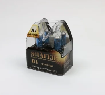 Лампа галогенова H4 12V60/55W Silver top Super Vision +50% (комплект, пластиковий бокс 2шт) SHAFER SL3004S