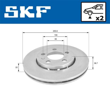 Диск гальмівний перед. (вентил.) SKODA Fabia AUDI A3 VW Golf 4(256*22) SKF VKBD 80003 V2