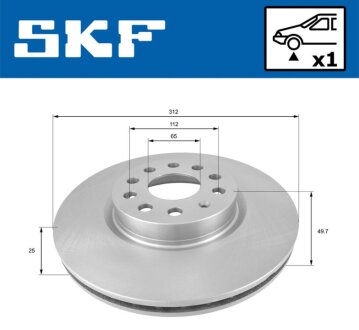 Гальмівний диск перед. AUDI A3 03- VW Golf V, Passat 05- SKODA (312*25) SKF VKBD 80006 V1