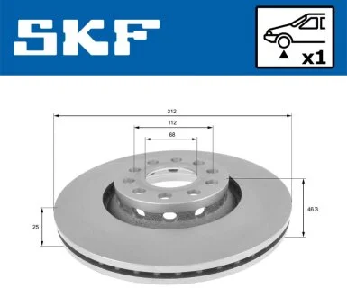 VW диск гальмівний передній Passat 00-,Audi A4/A6 97-,Skoda SuperB I SKF VKBD 80242 V1