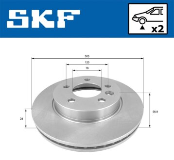VW диск гальм. передн. Amarok 10- SKF VKBD 80253 V2