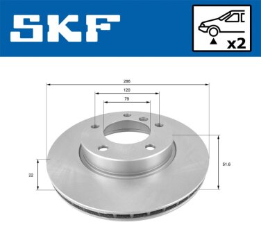 BMW диск гальмівний перед. (вентил.) E36/46 1,6-2,8 (286*22) SKF VKBD 80276 V2