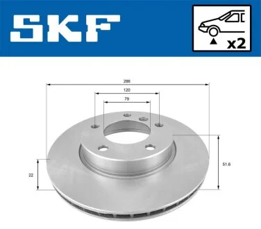 BMW диск гальмівний перед. (вентил.) E36/46 1,6-2,8 (286*22) SKF VKBD 80276 V2