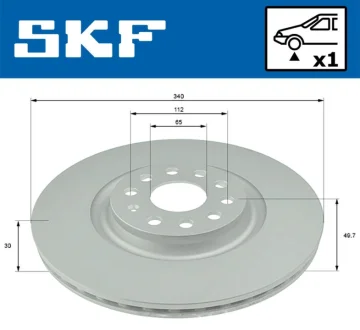 VW диск гальм. передн. Passat 08-, Golf 13-, Tiguan 16- SKF VKBD 80292 V1