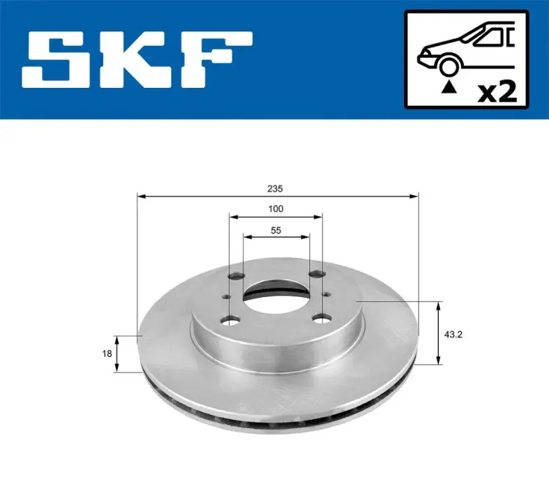 TOYOTA диск гальмівний передній YARIS 1.0,1.3I 99- SKF VKBD 80302 V2 (фото 1)