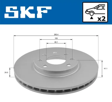OPEL диск гальмівний передній Combo Tour, Corsa C, Meriva 00- SKF VKBD 80324 V2