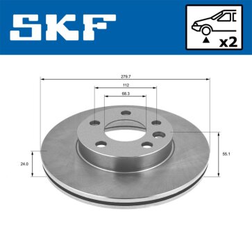 VW диск гальмівний передній вентил.(280мм) T4 96- SKF VKBD 80358 V2