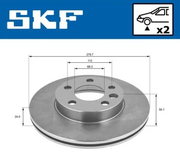 VW диск гальмівний передній вентил.(280мм) T4 96- SKF VKBD 80358 V2