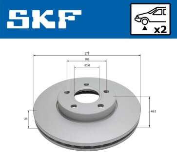 FORD диск гальмівний передн.Focus,Focus C-Max 03- 1.6/1.8 03- SKF VKBD 81121 V2