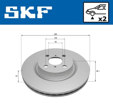 TOYOTA диск гальм. передн. YARIS -18 SKF VKBD 81308 V2