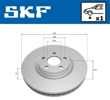 FORD гальмівний диск S-MAX 2.0TDCI 15- SKF VKBD 81333 V1